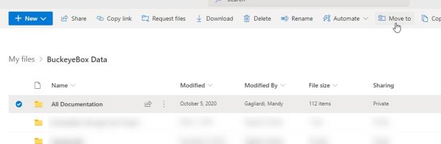 OneDrive interface with Move to button highlighted