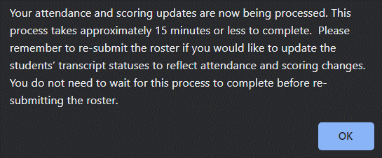 the pop up message