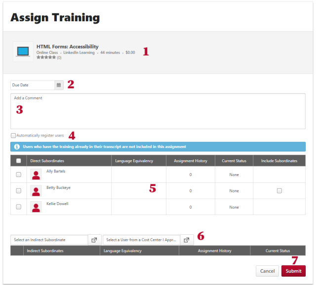 the assign training page with numbers matching the text below