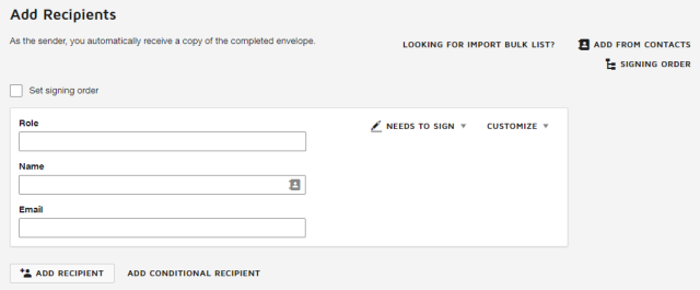 the add recipients page