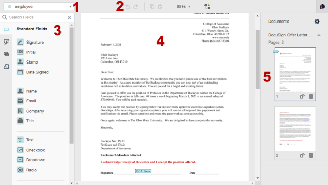 The Fields page with areas numbered to text