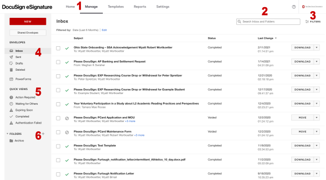 the manage page