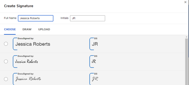 the create signature page