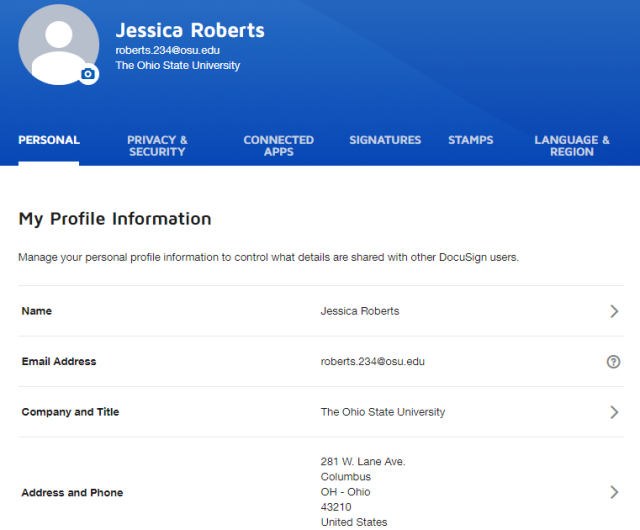 the profile page