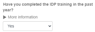 the have you completed the IDP training the in past year dropdown