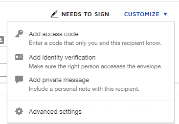 the customize menu expanded