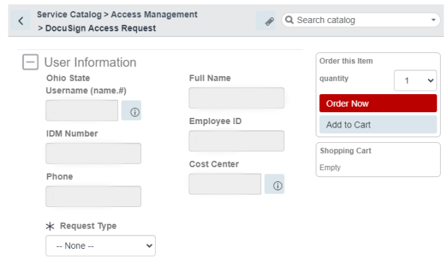 the request form with personal information fields