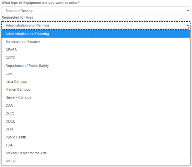 Workstation requested for area field