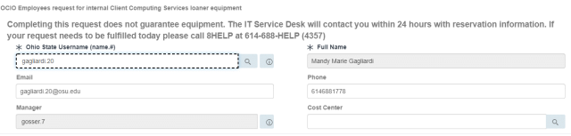 User Information section of the request item to show the different fields