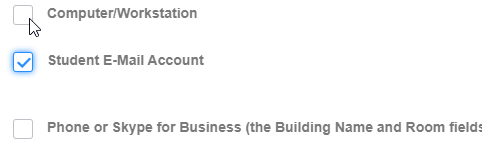 Student Email and Phone for Skype request boxes