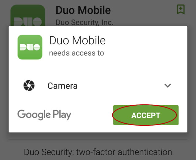 Duo Mobile Camera access request in Android
