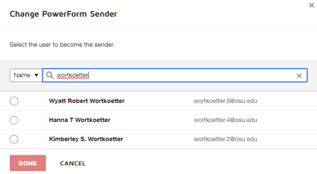 the change powerform sender page