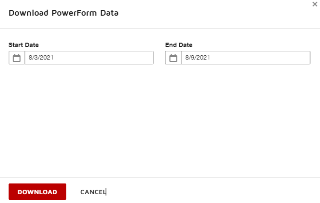 the download powerform data page