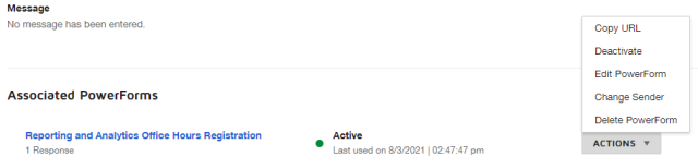 the powerforms section of the page with the menu expanded