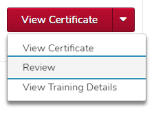 a completed course with the menu open and the review option visible