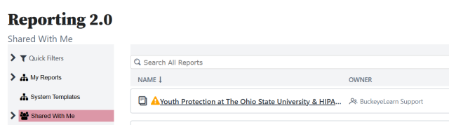 the reporting page with a report title circled