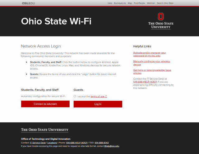 Guest Captive Portal window for eduroam log in