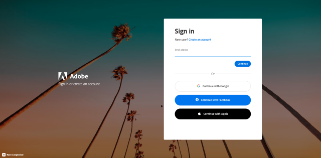 The sign in screen for Adobe Creative Cloud