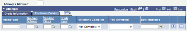 Image of a portion of the Student Milestone page titled Attempts Allowed
