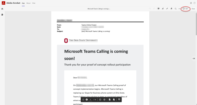 Adobe PDF open with the Edit button highlighted