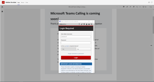 Log in screen for Adobe where you will need to enter your Ohio State credentials.