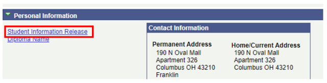 Buckeye Link Personal Information link to Student Information Release