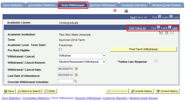 Term Withdrawal screenshot with navigation highlighted.