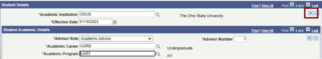 An image of the Student Advisor page with a red square around the lower right plus sign.