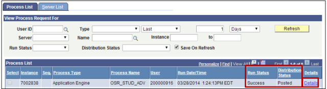 Image of the Process Monitor page, with a red box around the status, distribution, and details of the Process List. 