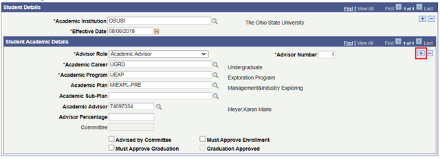 An image of the Student Advisor page with a red square around the lower right plus sign.