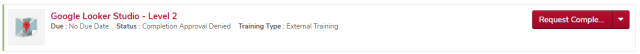 external training on a transcript with the request completion approval button visible