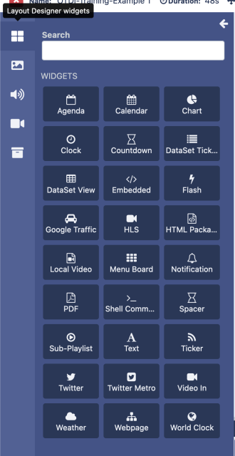 layout designer showing all widgets