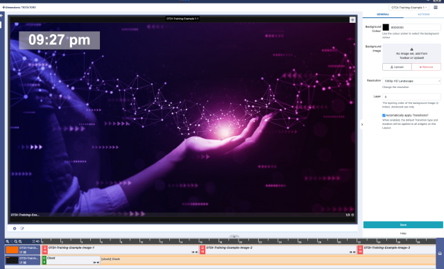 A completed layout with the clock added and formatted