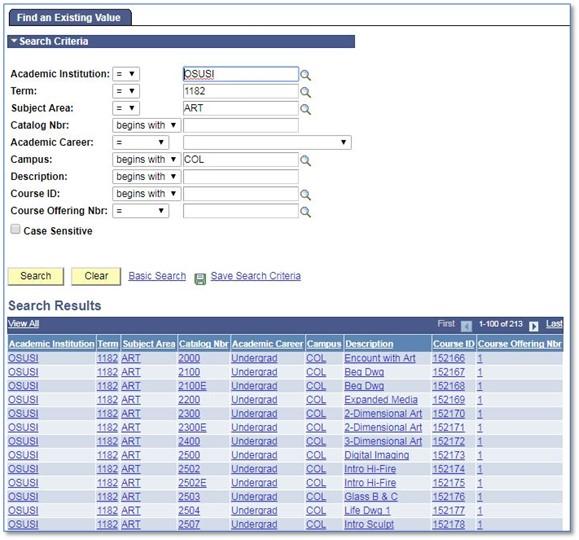 Screenshot of Schedule New Course tool depicting search criteria.