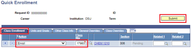 Screenshot of the Quick Enrollment