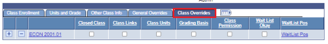 Screenshot of the Class Overrides tab.