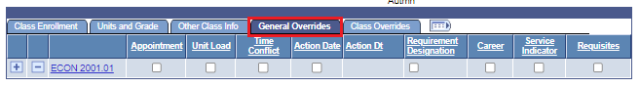 Screenshot of the General Overrides tab.
