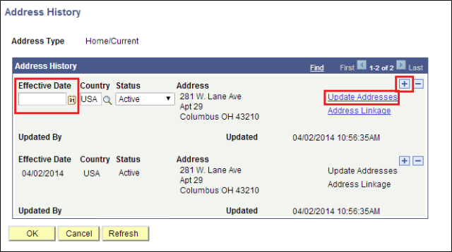 Screenshot of address history page