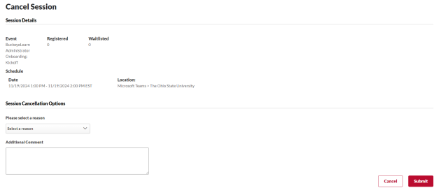 the session cancellation page