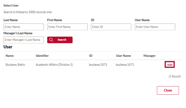 The Search page with the add button circled