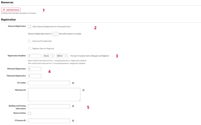 The Session Defaults page with parts of the page numbered to match the text