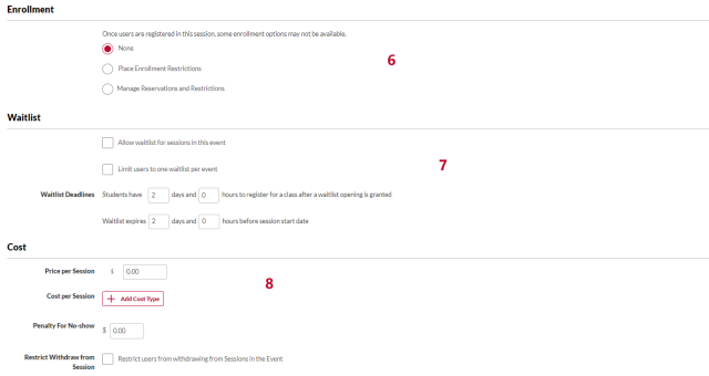 The Session Defaults page with parts of the page numbered to match the text