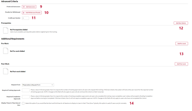 The Session Defaults page with parts of the page numbered to match the text