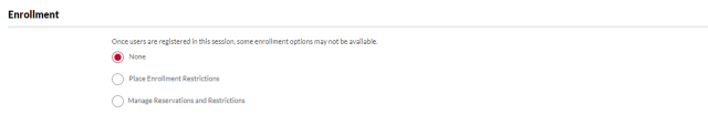 The Enrollment section of the Session Defaults page