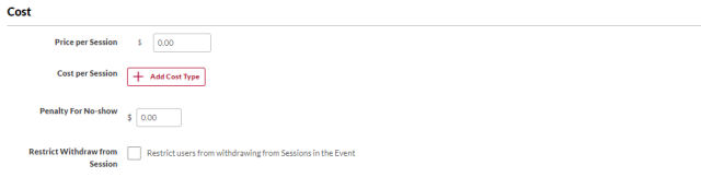 The Cost section of the Session Defaults page