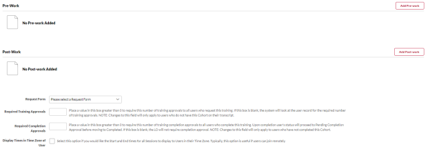 The Additional Requirements section of the Session Defaults page