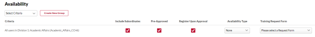 the availability page with a value selected