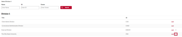 the value page with a name typed in the Name search field
