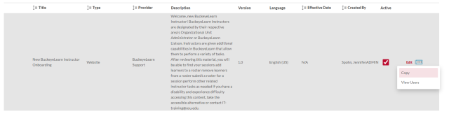 the material administration page with the copy menu item circled