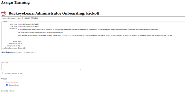 the assign training page